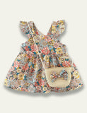 Flower Printed Sleeveless Dress+Floral Bow Bag - Bebehanna