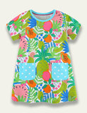 Cartoon Fruit Printed Pocket Dress