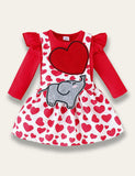 Elephant Appliqué Suspender Dress Set