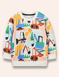 Cartoon Engineering Vehicle Printed Sweatshirt