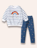 Cute Rainbow Appliqué Striped Sweatshirt+Rainbow Printed Leggings - Mini Taylor