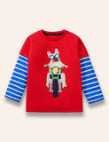 Motor Dog Appliqué Long Sleeve T-Shirt