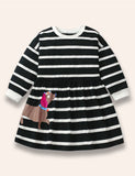 Cartoon Dog Printed Striped Dress