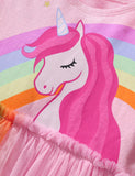 Cartoon Rainbow Unicorn Printed Tulle Dress