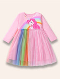 Cartoon Rainbow Unicorn Printed Tulle Dress