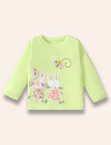 Cartoon Rabbit Appliqué Long Sleeve T-Shirt Set