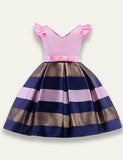 Flying Sleeve Bow Striped Party Dress