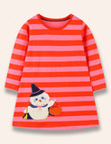 Halloween Cartoon Owl Appliqué Striped Dress