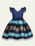 Flying Sleeve Bow Striped Party Dress