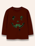 Halloween Glowing Pumpkin Smile Printed Long Sleeve T-Shirt