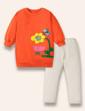 Cartoon Butterfly Flower Applique Sweatshirt Set