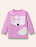 Cartoon Fox Appliqué Long Sleeve T-Shirt