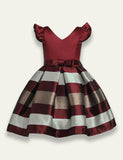 Flying Sleeve Bow Striped Party Dress