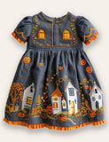 Halloween Haunted House Appliqué Dress