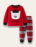 Cute Bear Long Sleeve Plaid Set