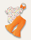 Easter Cute Bunny Printed Romper+Pants