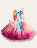 Rainbow Unicorn Appliqué Tulle Party Dress - Bebehanna