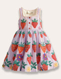 Sleeveless Fun Strawberry Appliqué Dress
