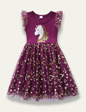 Unicorn Sequined Embroidered Mesh Dress - Bebehanna