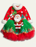 Clearance Sale-Christmas Santa Claus Appliqué Long Sleeve Tulle Dress - Bebehanna