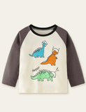 Alien Dinosaur Printed Long-Sleeved T-shirt