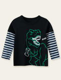 Angry Dinosaurier gedréckt Fake Zwee-Stéck Long-Sleeved T-Shirt