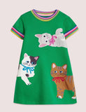 Applikert kortermet kjole Highland Green Cats