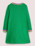 Appliqué Short Sleeve Dress Highland Green Cats - Bebehanna