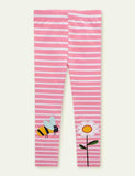 Bee&Flower Appliqué Knitted Striped Leggings