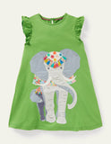 Ermeløs kjole med stor elefantapplikasjon
