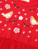 Bird Appliqué Flower Embroidered Long Sleeve Dress - Bebehanna