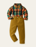 Bow Plaid Shirt Overalls Party Set
