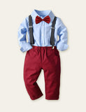 Bow Shirt Overalls Gentleman Party Set