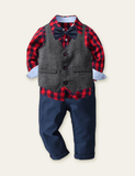 Bow Tie Gentleman Plaid Shirt Party Set