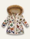 Butterfly Printed Fur Collar Coat - Bebehanna