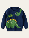 Pullover mit Cartoon-Dinosaurier-Krokodilmuster