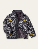 Cartoon Dinosaur Pattern Printed Polar Fleece Zipper Jacket