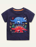 Camiseta de dinossauro com patch de desenho animado