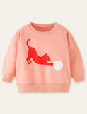 Sweatshirt med trykk på katt og pels