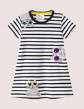 Cats Appliqué Striped Dress - Bebehanna