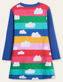 Dark Cloud Printed Rainbow Striped Dress - Bebehanna