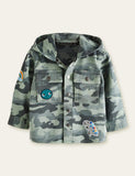 Dinosaur Camouflage Button Design Hooded Jacket