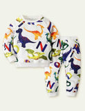 Tweedelige set van sweat-casual broek met dinosaurusprint