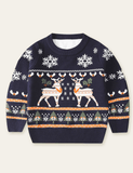 Elk Printed Long Sleeve Sweater - Bebehanna
