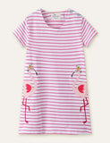 Flamingo Striped Appliqué Dress - Bebehanna