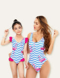 Maillot de bain assorti à rayures flamant rose