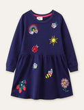 Floral Butterfly Rainbow Embroidered Dress - Bebehanna