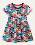 Kleid mit floralem Einhorn-Print