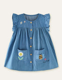 Kleid mit Blumen-Bienen-Stickerei