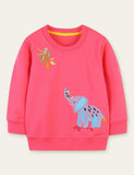 Flower Embroidered Elephant Appliqué Sweatshirt